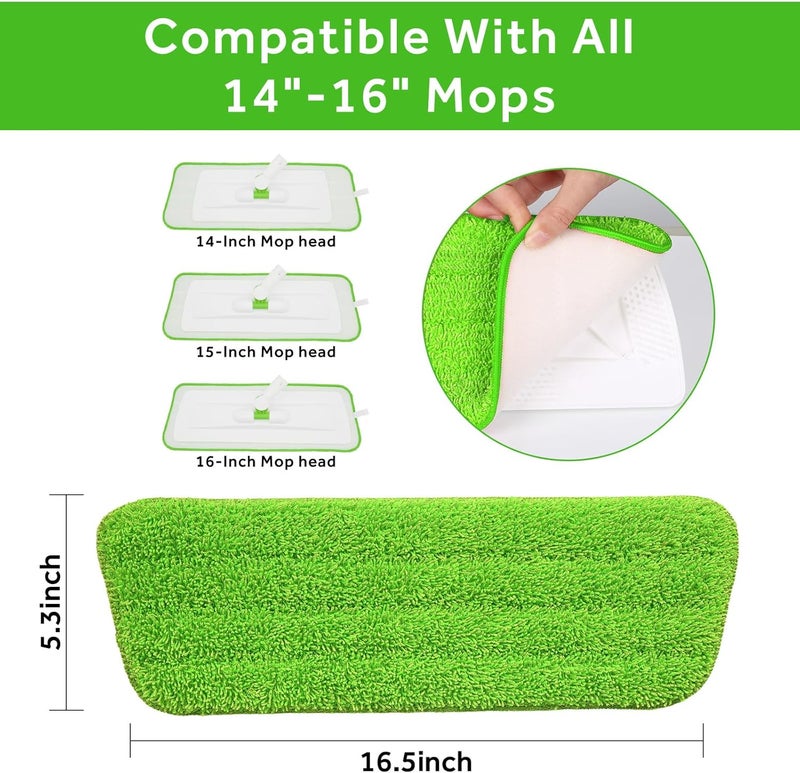 Panda Grip 16.5 inch Mop Pads Refills, 3 Pack Microfiber Reusable Replacement Mop Pads Flat Replacements Heads for Wet Or Dry Floor Cleaning and Scrubbing, Green Cloth - Image 2